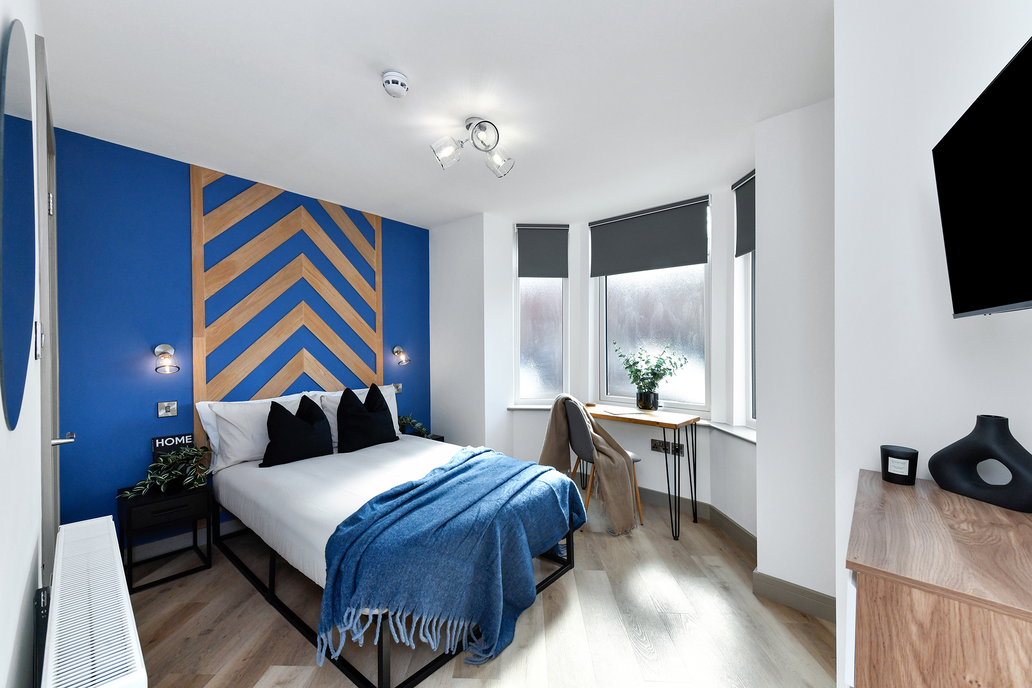 Bedroom and bay-window workspace at 64 Derbyshire Lane